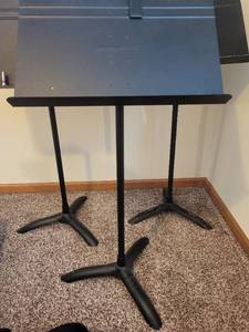 lot 274 image: Manhasset Music Stands - Pair of Sheet Music Stands, Black Metal Tilting Tray