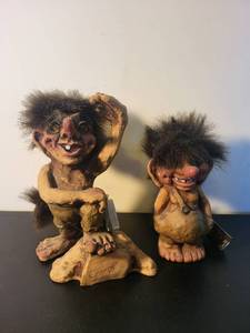 lot 302 image: Set of 2 Nyform Handmade Norwegian Troll Figurines with Hair