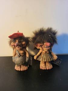 lot 303 image: Pair of Nyform Norwegian Troll Figurines with Hair and Tags