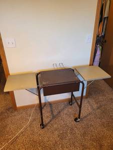 lot 330 image: Vintage Metal Sewing Table with Folding Leaves and Casters