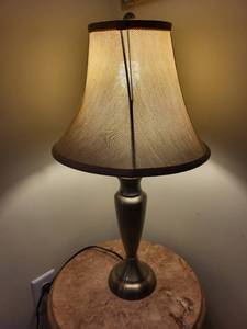 lot 331 image: Pair of Brushed Metal Table Lamps with Fabric Shades