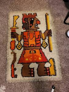lot 333 image: Vintage Handwoven Peruvian-Style Wall Rug with Tribal Figure Design