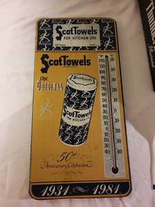 lot 360 image: ScotTowels 50th Anniversary Vintage Wall Thermometer Sign 1931-1981