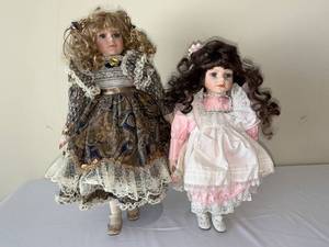 lot 51 image: Antique Bisque Dolls - Victorian Lace Dresses (Lot of 2)