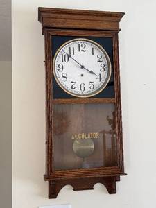 lot 100 image: Regulator Clock - Oak Wall Case, Glass Front, Pendulum