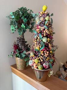 lot 131 image: Decorative Fruit Topiary Tree in Metal Pot with Berry Clusters