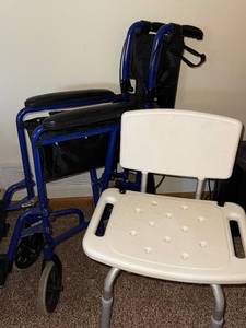 lot 212 image: Blue Wheelchair - White ShowerTransfer Chair