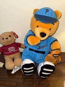 lot 228 image: Winnie the Pooh Baseball Plush - Blue Pinstripe Uniform (Lot of 2)