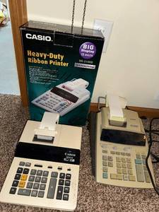 lot 229 image: Casio DR-210HD Heavy-Duty Ribbon Printer & Canon MP21D 12-Digit Printing Calculator