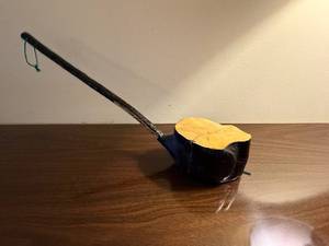 lot 244 image: Hand-Carved Wooden Smoking Pipe with Long Curved Stem