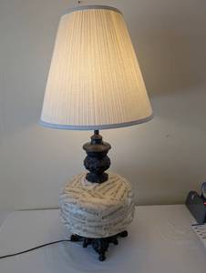 lot 13 image: Ornate Table Lamp with Sheet Music Base and Pleated Shade