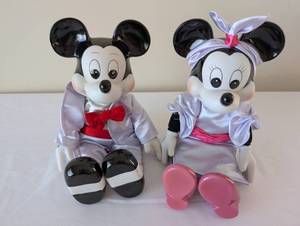 lot 18 image: Musical Mickey and Minnie Mouse Dolls in Satin Outfits