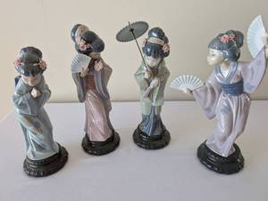 lot 42 image: Set of 4 Lladro Geisha Porcelain Figurines, Hand Made in Spain