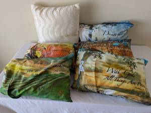 lot 49 image: Set of 5 Inspirational Decorative Throw Pillows with Scripture Quotes