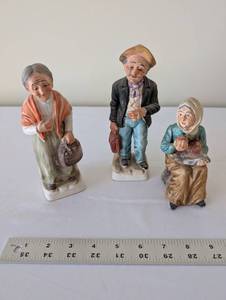 lot 57 image: Set of 3 Norleans Japan Porcelain Figurines Elderly Couple and Woman