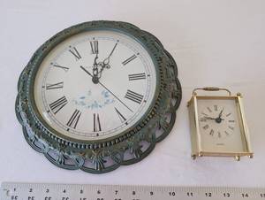 lot 63 image: Lot of 2 Decorative Wall and Table Clocks with Roman Numerals
