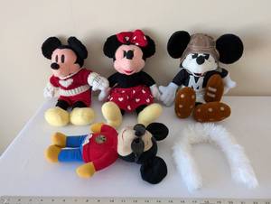 lot 82 image: Collection of 4 Disney Mickey and Minnie Mouse Plush Toys with Accessories
