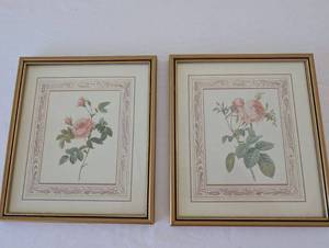 lot 83 image: Pair of Framed Botanical Rose Prints with Gold Tone Frames