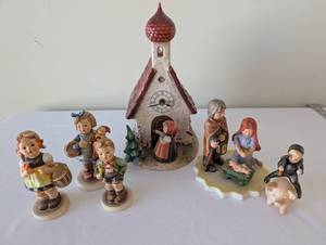 lot 87 image: Hummel Goebel Porcelain Figurine Collection with Church and Nativity