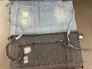 lot 176 image: Set of 2 Denim Server Aprons with Distressed Pockets