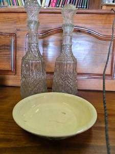lot 57 image: 2 vintage wine bottles and pie plate
