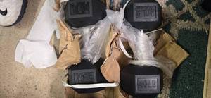 lot 1 image: Lot of a Pair of 40LB Rubber Hex Dumbbells (NEW)