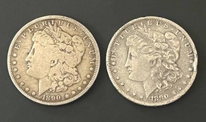 lot 6 image: Pair of 1890-O Morgan Silver Dollars