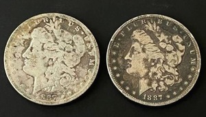 lot 9 image: Pair of 1887 Morgan Silver Dollars