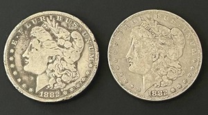 lot 12 image: Pair of 1882-O Morgan Silver Dollars