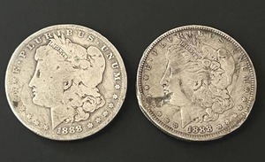 lot 13 image: Pair of 1888-O Morgan Silver Dollars