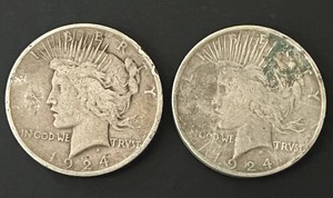 lot 16 image: Pair of 1924 Peace Dollars