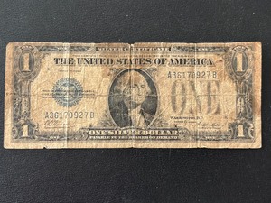 lot 10 image: 1928 A Blue Seal $1 Dollar Silver Certificate