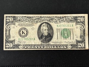 lot 14 image: 1934 A Green Seal $20 Dollar Federal Reserve Note