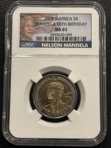 lot 28 image: 2008 South Africa Nelson Mandela 5 Rand NGC MS65
