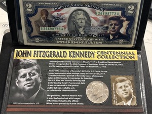 lot 67 image: Kennedy Half Dollar and $2 Dollar Note