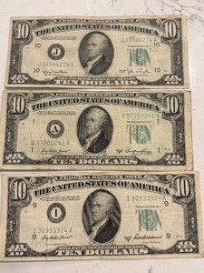lot 72 image: 1950 Green Seal $10 Dollar Federal Reserve Notes