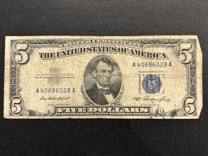 lot 73 image: 1953 Blue Seal $5 Dollar Silver Certificate