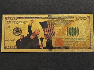 lot 75 image: 24K Gold Foil $100 Dollar Note Trump