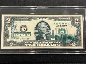 lot 77 image: 2003 A Green Seal $2 Dollar New York Federal Reserve Note