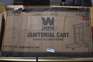 lot 50 image: WEN 73033 Janitorial Cart with 3 Shelves and 25-Gallon Vinyl Bag