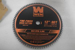 lot 69 image: WEN BL1280 12-Inch 80-Tooth Fine-Finish Professional Woodworking Saw Blade for Miter Saws and Table Saws
