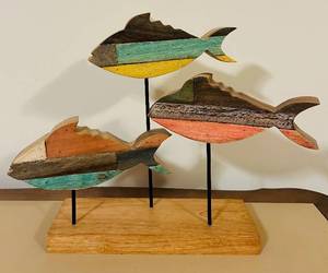 lot 164C image: FR - Cynthia Rowley Wooden Fish Sculpture Table Decor