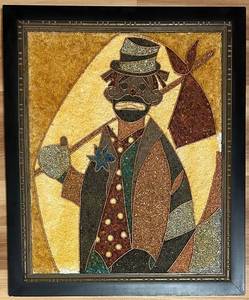 lot 166C image: FR - Framed Vintage Crushed Stone Mosaic Art Clown Portrait