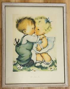 lot 221C image: FR - Framed Vintage Print The Stolen Kiss Vintage Style Art