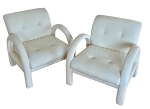 lot 34D image: LR - Vintage Directional Lounge Chairs - Vintage Cream Upholstery (Lot of 2)