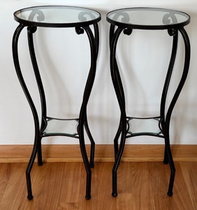 lot 39D image: LR - End Tables - Black Metal with Glass Tops (Pair)