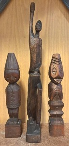 lot 131H image: LL - Set of 3 Wooden Nias Adu Zaria Tribal Art Sculptures from Indonesia