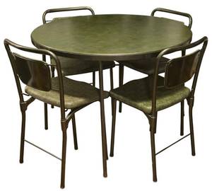 lot 114K image: LL-FR - Vintage Cosco Green Folding Card Table Set with 4 Chairs