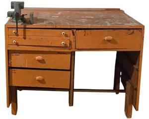lot 187K image: LL-S - Wood Workbench with Assorted Hand Tools and Accessories