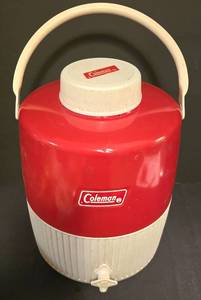 lot 193K image: LL-S - Vintage Coleman Red and White Water Jug Cooler with Spout